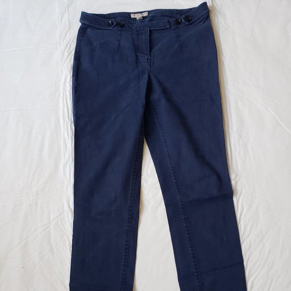 Burberry Straight Leg Cotton Blend Mid Rise Navy Blue Chino Pants